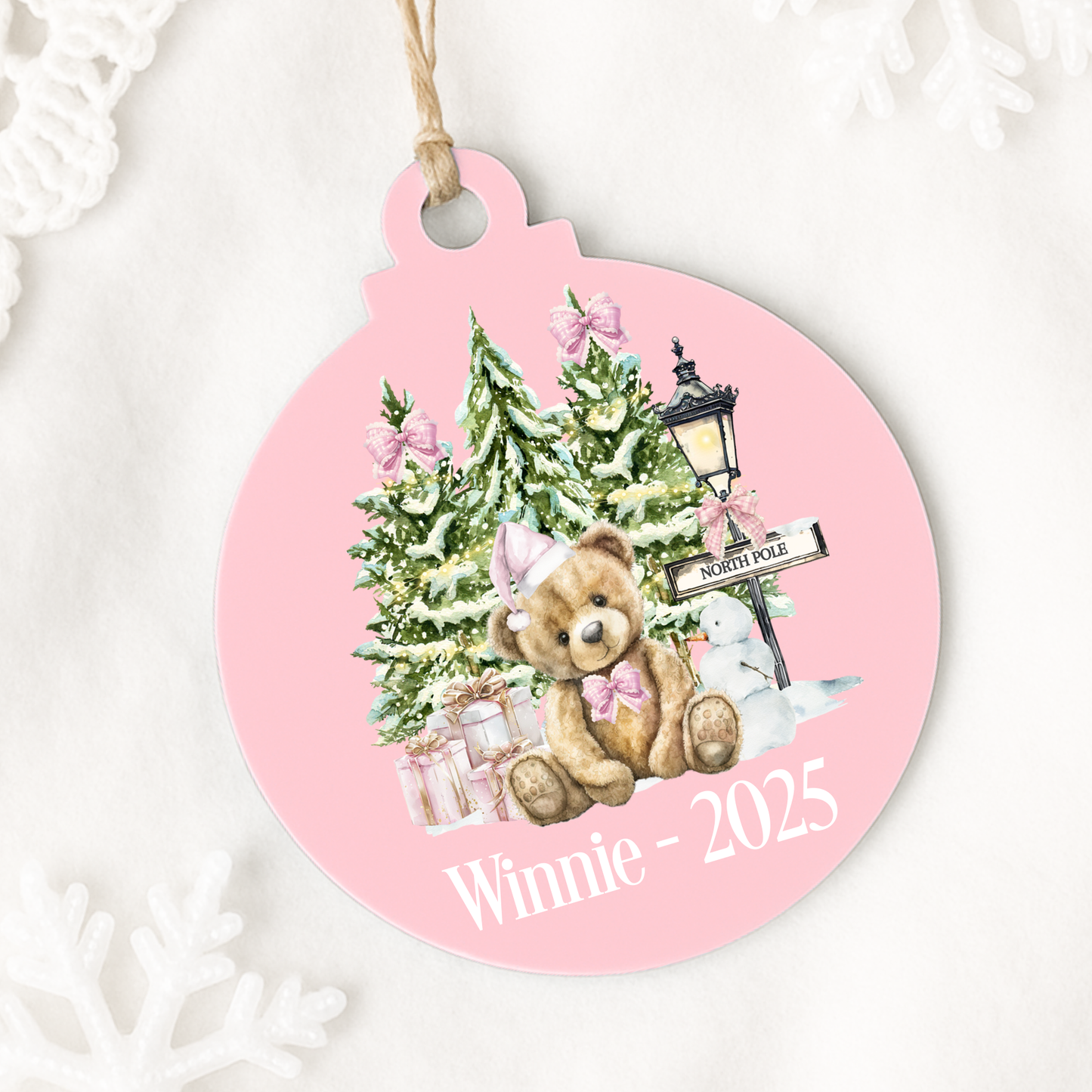 North Pole Bear Pink Bauble