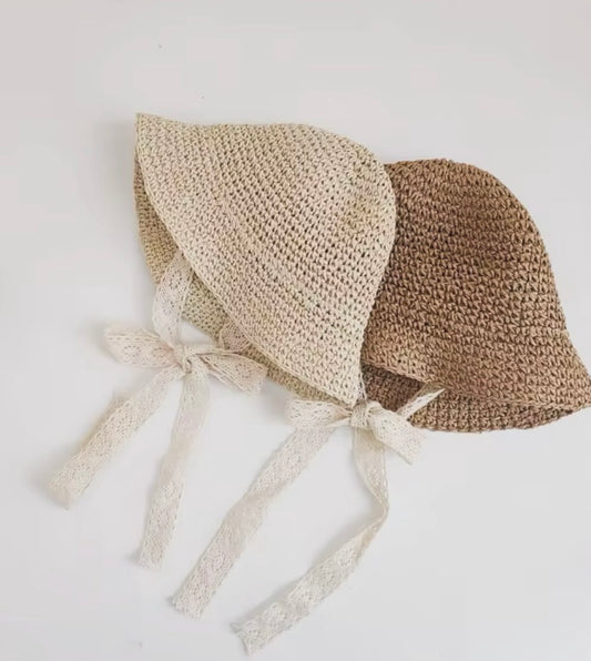 Straw Hat with Lace Tie