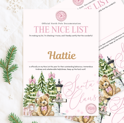 North Pole Bear Letter - Nice List